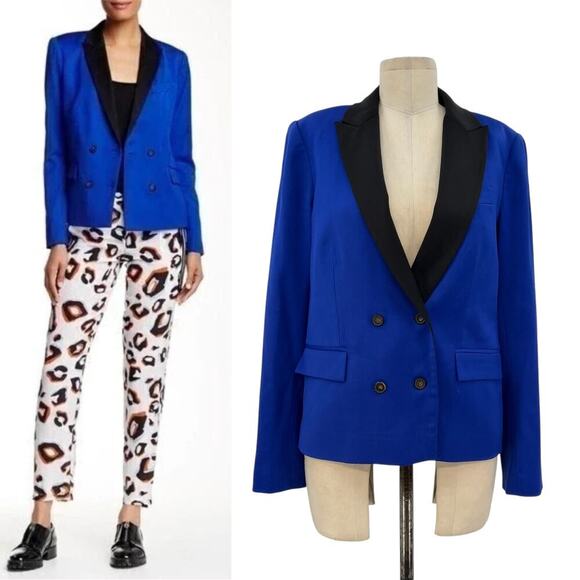 L.A.M.B. Double Breasted‎ Wool Blend Blazer Cobalt Blue Black Size US 6 - Picture 1 of 16